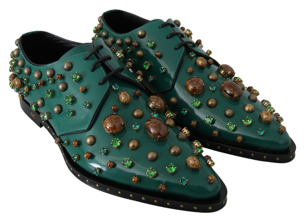 Grünes Leder Kristall Kleid Broque Schuhe