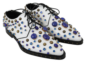 Weiß Leder Kristalle Kleid Broque Schuhe