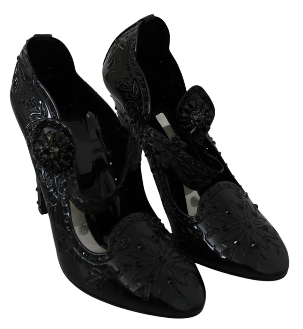 Schwarz Floral Kristall CINDERELLA Heels Schuhe