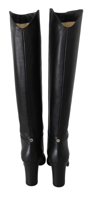 Elegante Stiefel mit Absatz aus schwarzem Kalbsleder