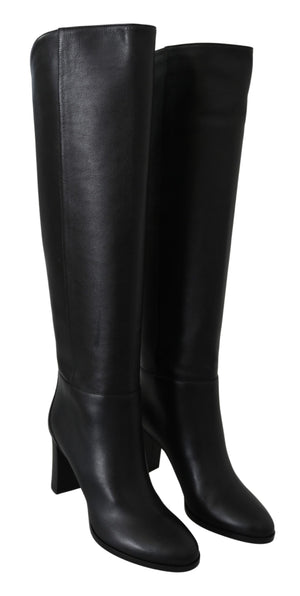 Elegante Stiefel mit Absatz aus schwarzem Kalbsleder