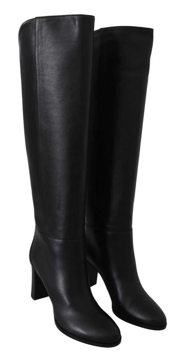 Elegante Stiefel mit Absatz aus schwarzem Kalbsleder