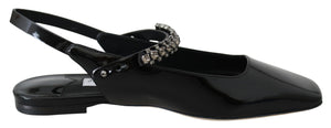 Elegante schwarze Lack-Flats mit Kristall-Akzent