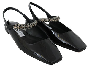 Elegante schwarze Lack-Flats mit Kristall-Akzent
