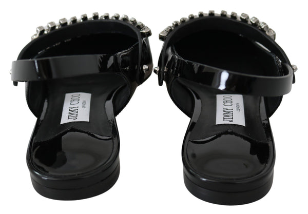 Elegante schwarze Lack-Flats mit Kristall-Akzent