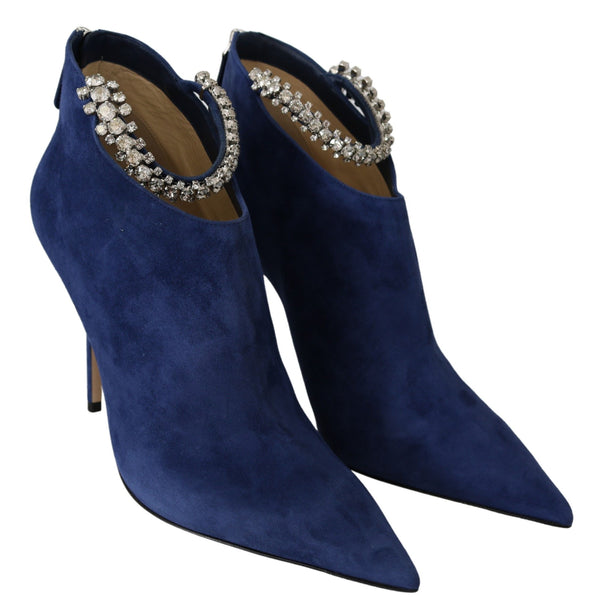 Pop Blaue Kristall-Riemen-Stiefel mit Absatz