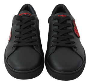 Schwarz Leder Liebe Herz Turnschuhe Damen Schuhe