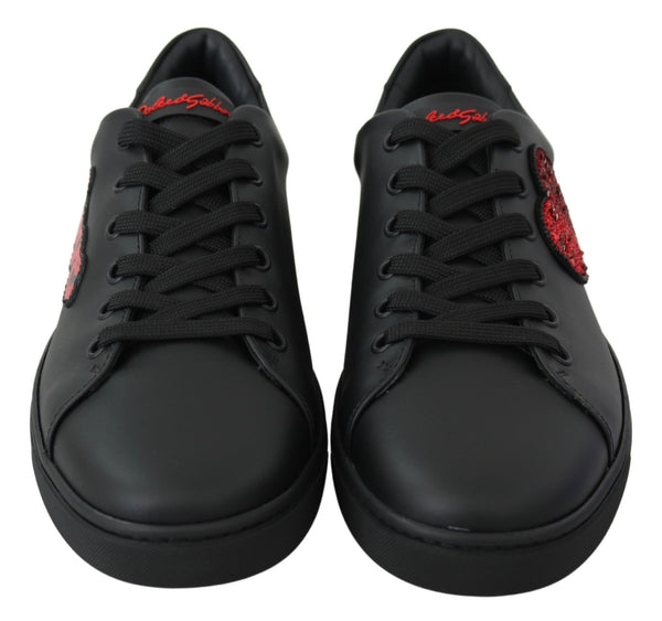 Schwarz Leder Liebe Herz Turnschuhe Damen Schuhe