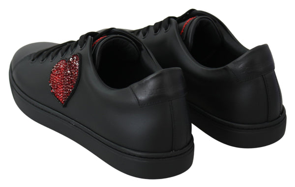 Schwarz Leder Liebe Herz Turnschuhe Damen Schuhe