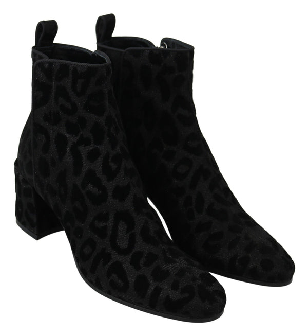 Schwarzer Leopard Kurze Stiefel Schuhe mit Reißverschluss