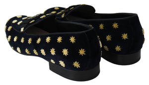 Blau Samt Krone Hausschuhe Loafers Schuhe