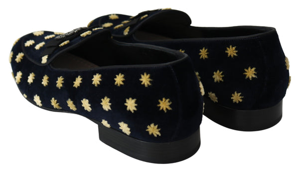 Blau Samt Krone Hausschuhe Loafers Schuhe