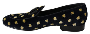 Blau Samt Krone Hausschuhe Loafers Schuhe