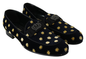 Blau Samt Krone Hausschuhe Loafers Schuhe