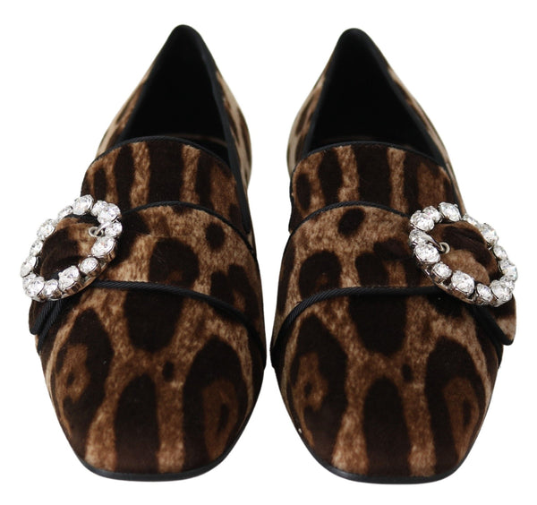 Braun Leopard Print Kristalle Loafers Flats Schuhe