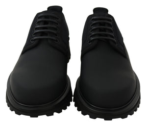 Schwarze gummierte Kalbsleder Chunky Derby Vulcano Schuhe