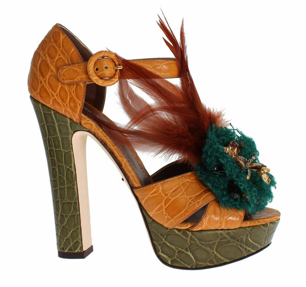 Orange Leder Kristall Plateau Sandale Schuhe