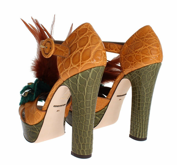 Orange Leder Kristall Plateau Sandale Schuhe