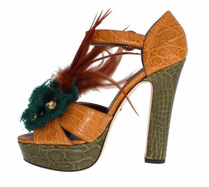 Orange Leder Kristall Plateau Sandale Schuhe