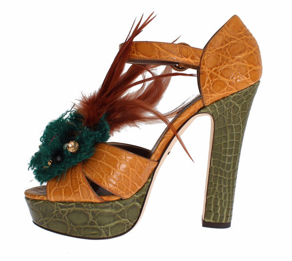 Orange Leder Kristall Plateau Sandale Schuhe