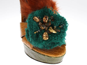 Orange Leder Kristall Plateau Sandale Schuhe