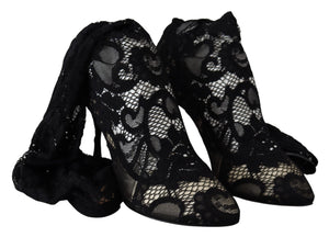 Schwarz Taormina Spitze Socken Stiefel Schuhe Pumps