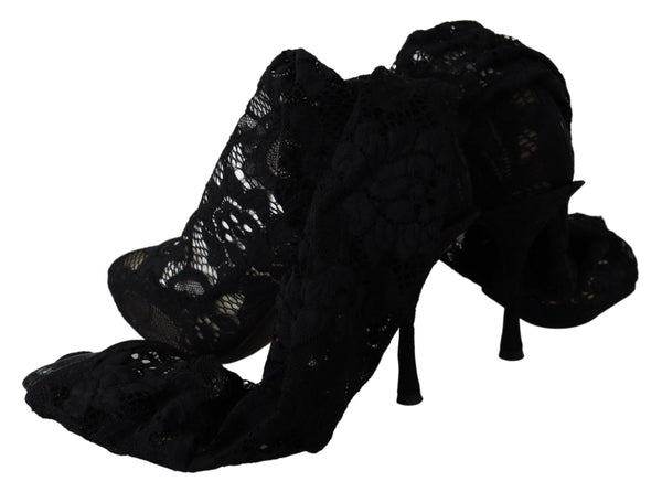 Schwarz Taormina Spitze Socken Stiefel Schuhe Pumps