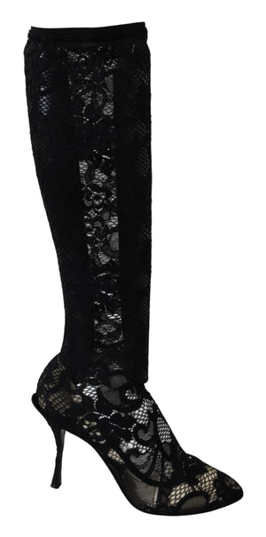 Schwarz Taormina Spitze Socken Stiefel Schuhe Pumps