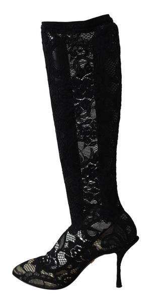 Schwarz Taormina Spitze Socken Stiefel Schuhe Pumps