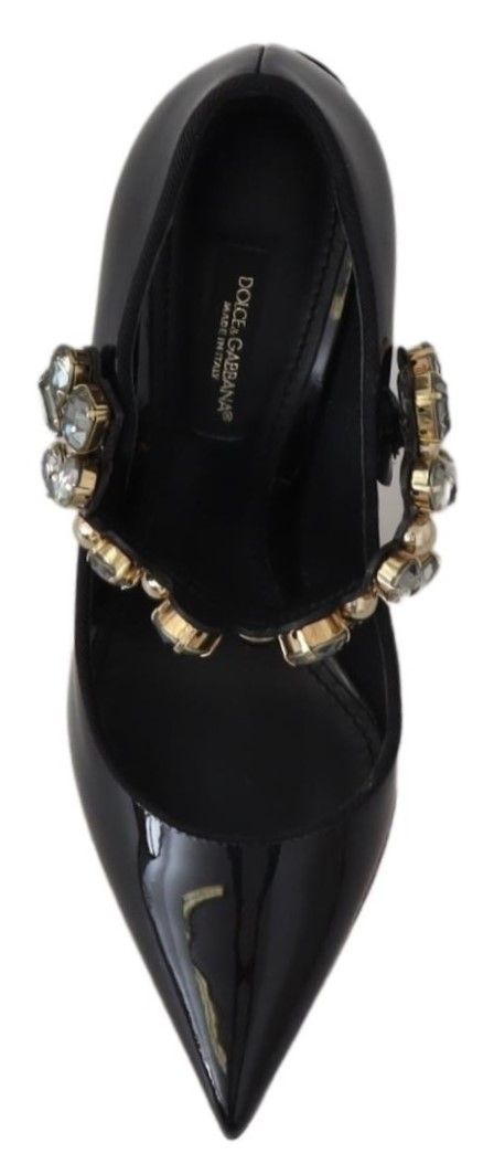Schwarz Leder Kristall Schuhe Mary Jane Pumps