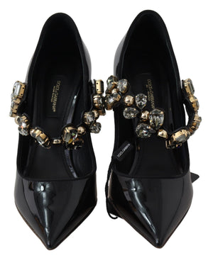 Schwarz Leder Kristall Schuhe Mary Jane Pumps