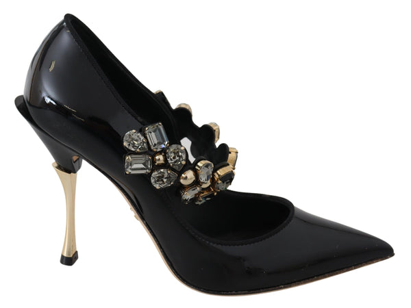 Schwarz Leder Kristall Schuhe Mary Jane Pumps
