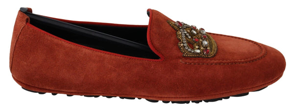 Orange Leder Crystal Crown Loafers Schuhe