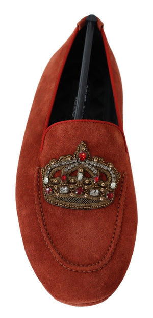 Orange Leder Crystal Crown Loafers Schuhe