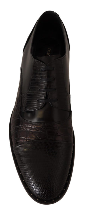 Schwarzes Leder Exotische Felle Formelle Schuhe