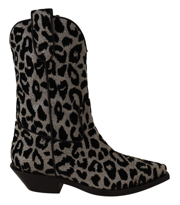 Grau Schwarz Leopard Cowboy Stiefel Schuhe