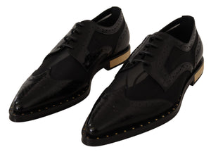 Schwarze Leder Broques Sheer Wingtip Schuhe
