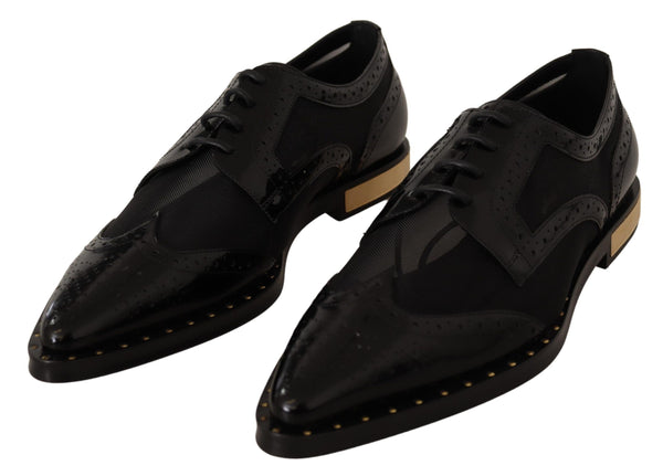 Schwarze Leder Broques Sheer Wingtip Schuhe