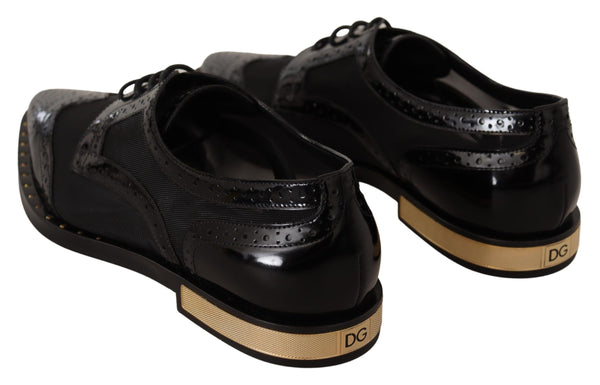 Schwarze Leder Broques Sheer Wingtip Schuhe