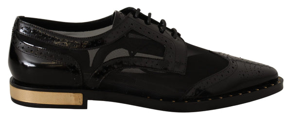 Schwarze Leder Broques Sheer Wingtip Schuhe