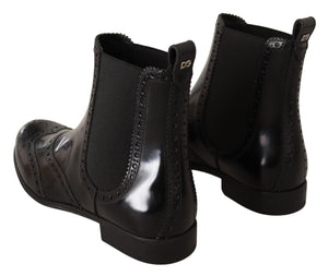 Schwarz Leder Knöchel hohe flache Stiefel Schuhe