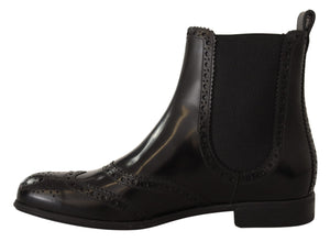 Schwarz Leder Knöchel hohe flache Stiefel Schuhe