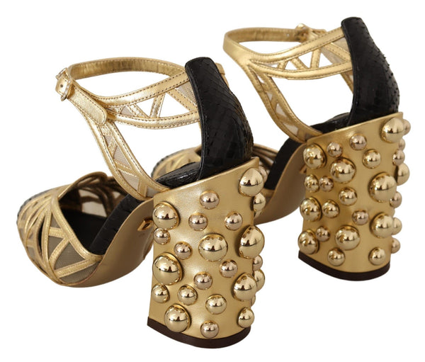 Schwarz Gold Leder Nieten Riemchen Schuhe