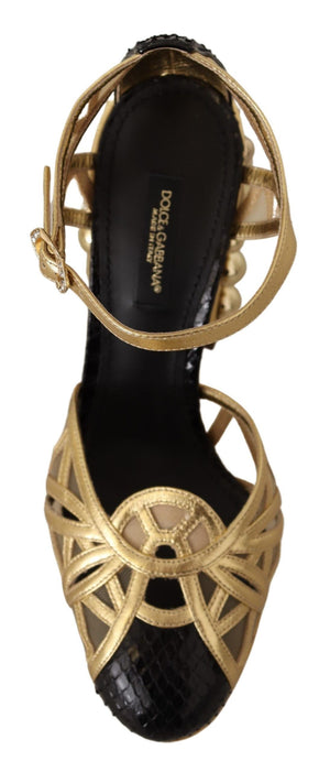 Schwarz Gold Leder Nieten Riemchen Schuhe