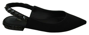 Schwarze Flats Slingback Charmeuse Schuhe