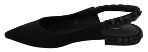 Schwarze Flats Slingback Charmeuse Schuhe