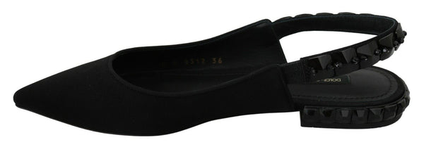 Schwarze Flats Slingback Charmeuse Schuhe