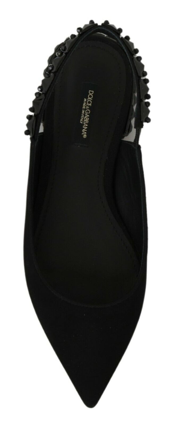 Schwarze Flats Slingback Charmeuse Schuhe