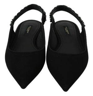 Schwarze Flats Slingback Charmeuse Schuhe