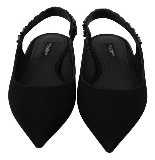 Schwarze Flats Slingback Charmeuse Schuhe